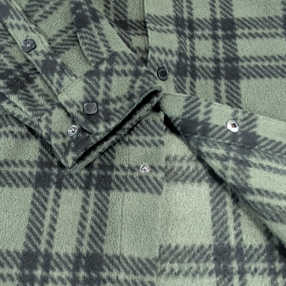 O'Neill Gorpcore Plaid Fleece Shirt Jacket Mens Small Green Snap Front Shacket